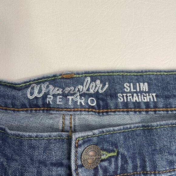 Wrangler Retro Jeans Men's 40x32 Blue Denim Slim Straight Medium Wash Stretch - Picture 3 of 15